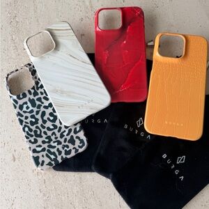 Burga IPhone 14 Pro Max Case Set - Red, Orange, animal print, cream and gold